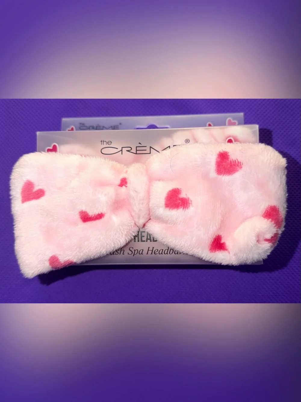 🎀The Crème Pink Plush Heart Spa Headband
